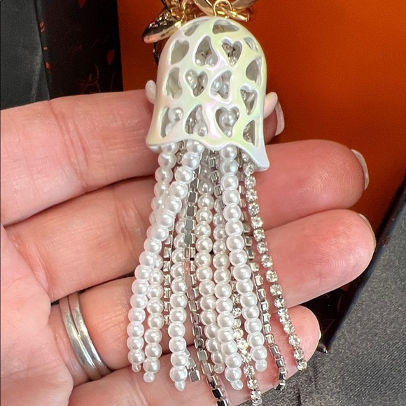 Betsey Johnson | Iridescent Ghost w/ Pearl/Gem Tassel Bag Charm - Picture 6 of 10